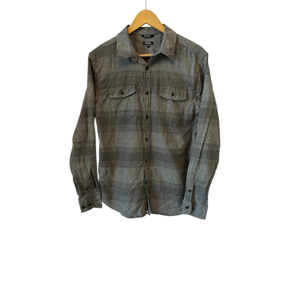 Men’s Gray Plaid Button Down Shirt Medium M Regular Long Sleeve Casual Workwear